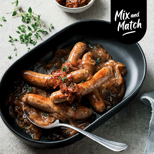 Pork & Herb Sausages in Onion Gravy