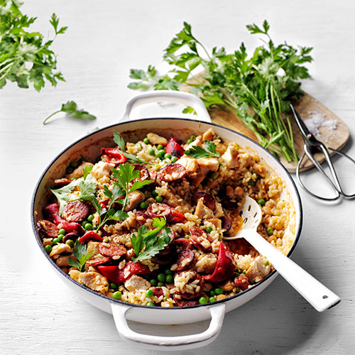 Chicken and chorizo paella