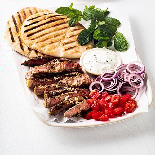 Beef gyros with tzatziki