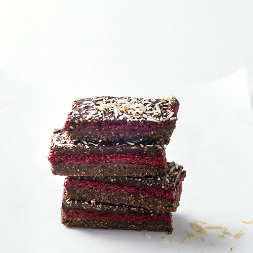 Vegan chocolate raspberry slice
