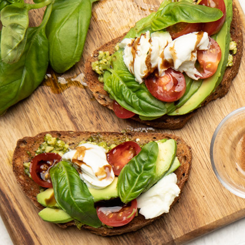 Avocado caprese breakfast toast New World