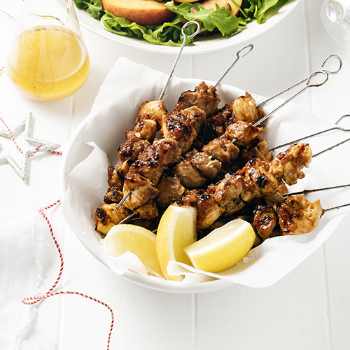 Peach BBQ chicken skewers