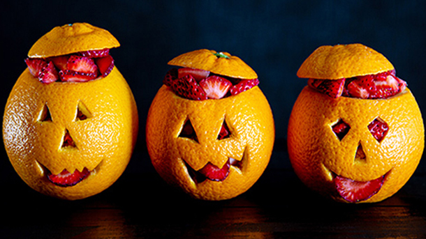 Orange and strawberry jack-o-lanterns
