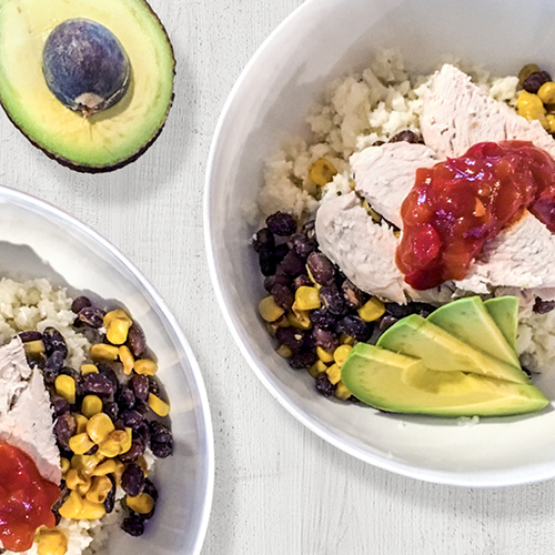 Cauliflower rice burrito bowl