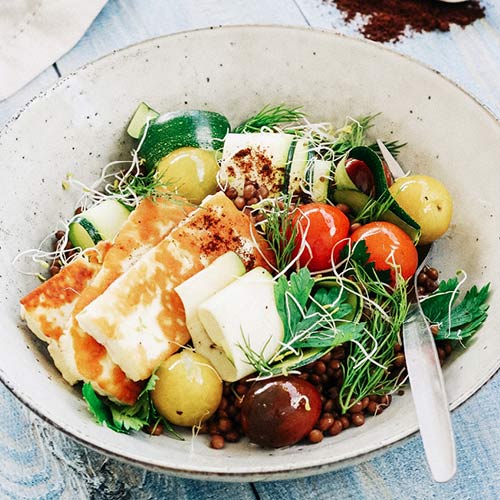 Haloumi and lentil salad
