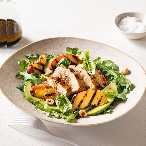 Balsamic chicken with barbecued peach salad