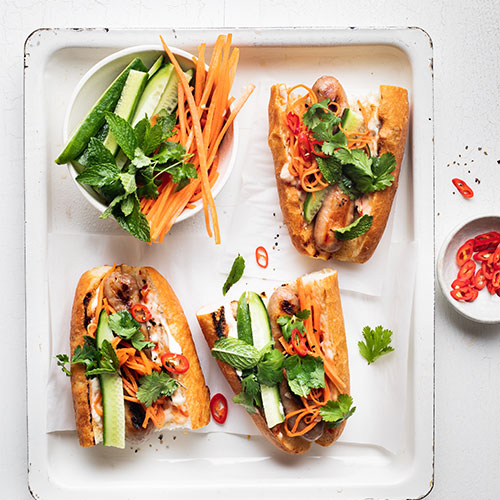 Pork sausages banh mi style