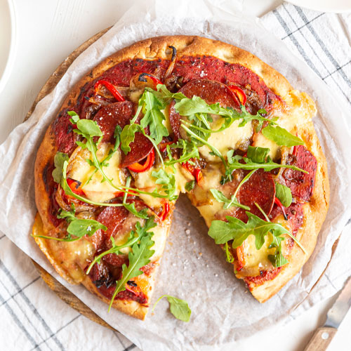 Chorizo-and-caramised-onion-pizza