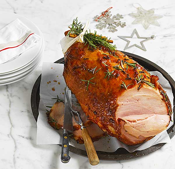 Apricot and orange glazed ham