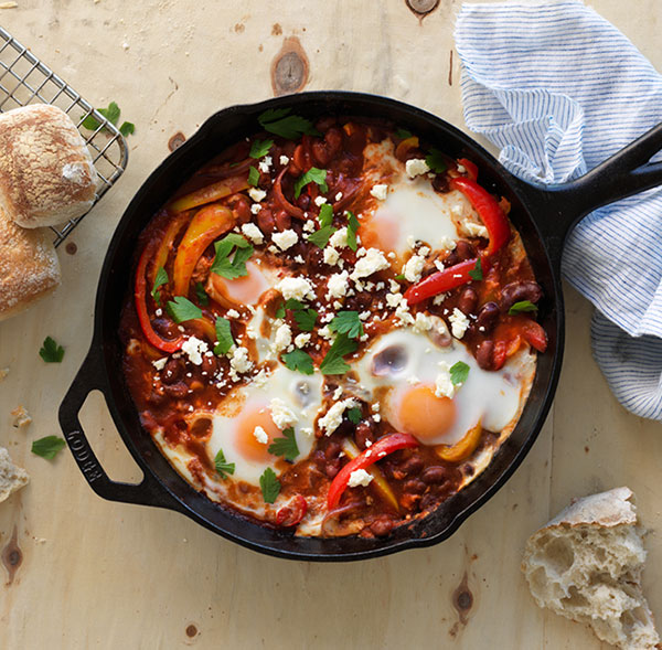 Café-style baked eggs and beans