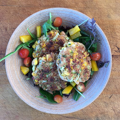 Herby corn courgette fritters