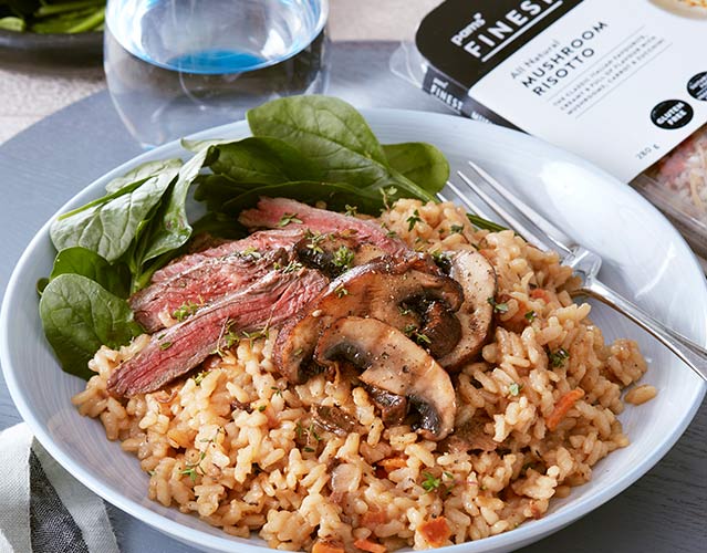 Mushroom risotto with Korean BBQ steak