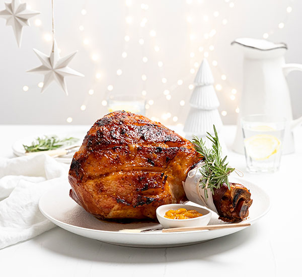 Peach and ginger glazed ham