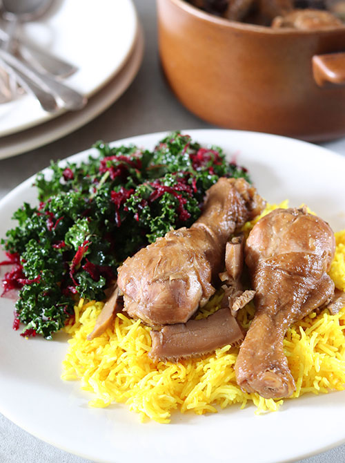Adobo with zesty turmeric rice