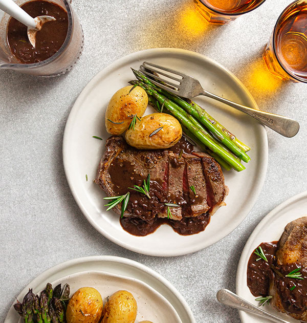 Charred steak and red wine
