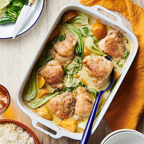 Green curry chicken tray bake