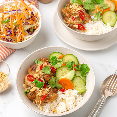 Peanut chicken rice bowls
