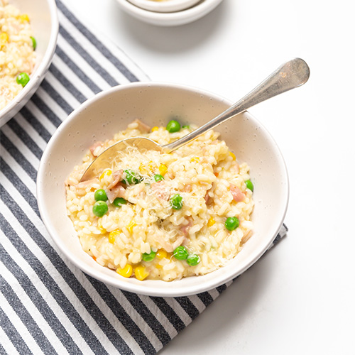 ham and pea risotto
