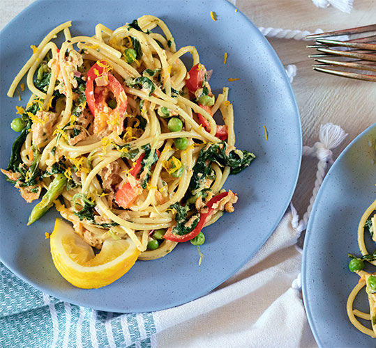 Creamy salmon spaghetti with lemon and garlic New World