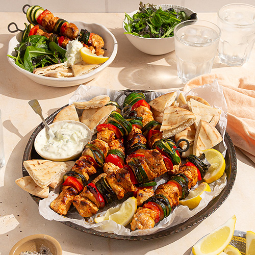 Lemony chicken courgette skewers
