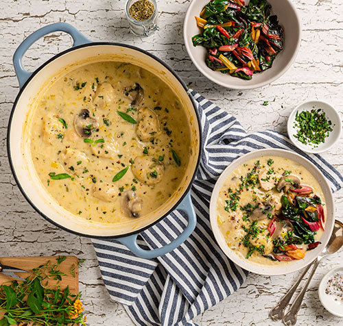 Mushroom Chicken Stew with Herb Dumplings