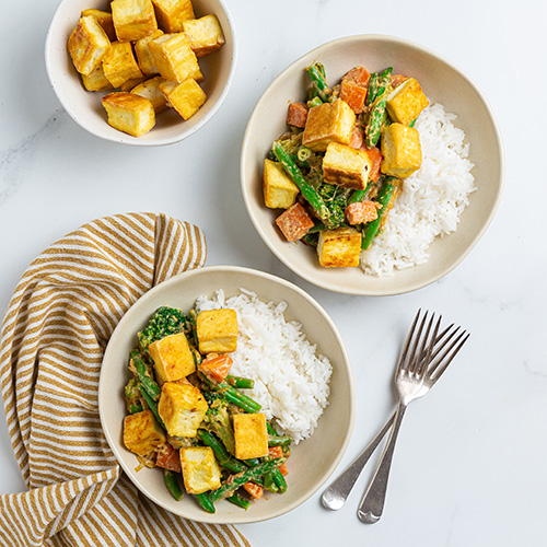 Nutty veg and tofu stir fry