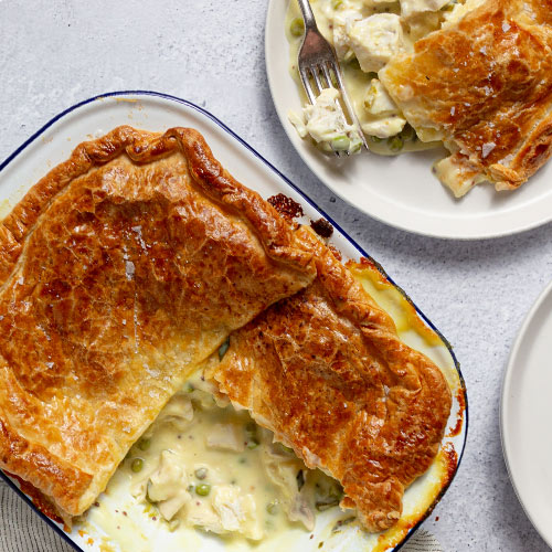 Pastry topped creamy fish pie
