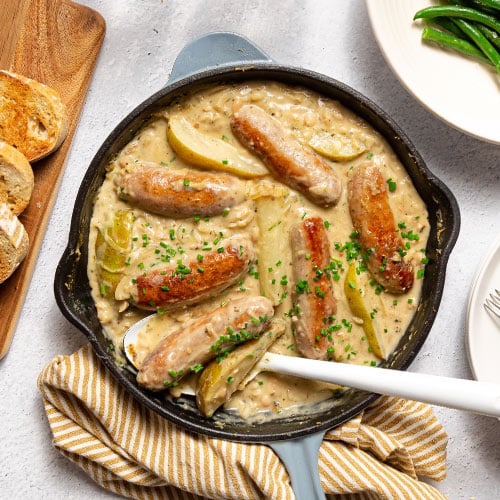Pork sausage and pear cassoulet