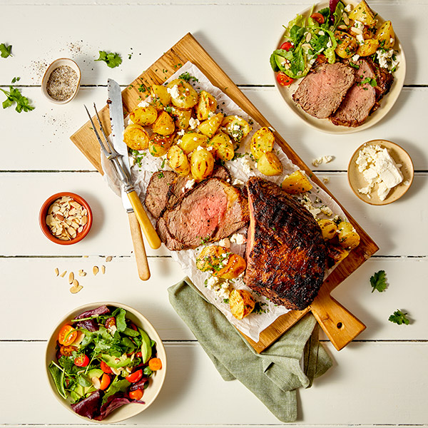 Beef scotch and charred porato salad