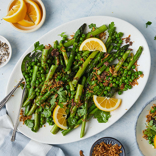 Browned butter asparagus and peas