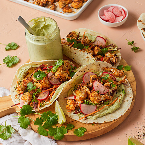 Cauliflower and avocado cashew cream tacos