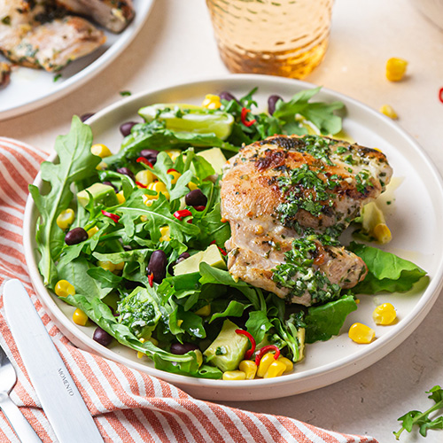 chimichurri chicken with black bean salad