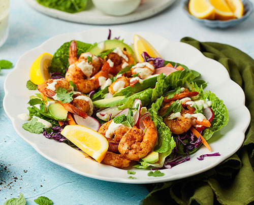 Grilled prawn lettuce wraps