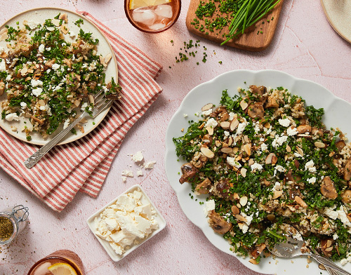 Mixed mushroom and kale quinoa salad