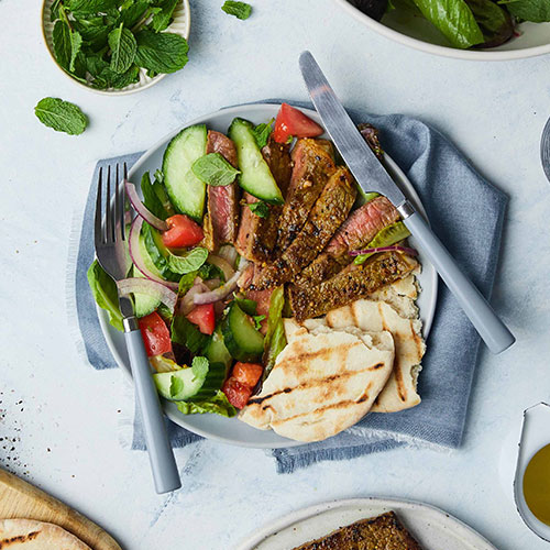 Moroccan spiced steak with cucumber salad