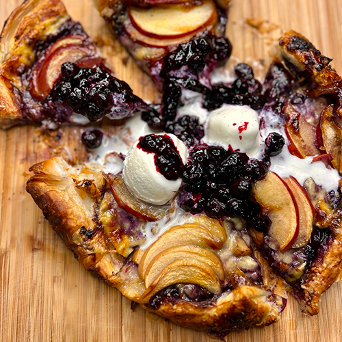 Apple, brie, and blueberry galette