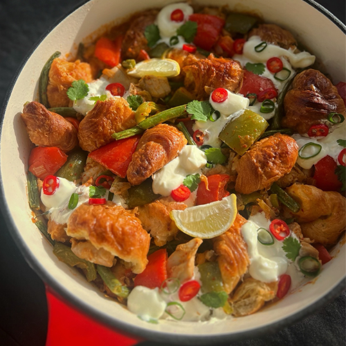 Red curry croissant traybake