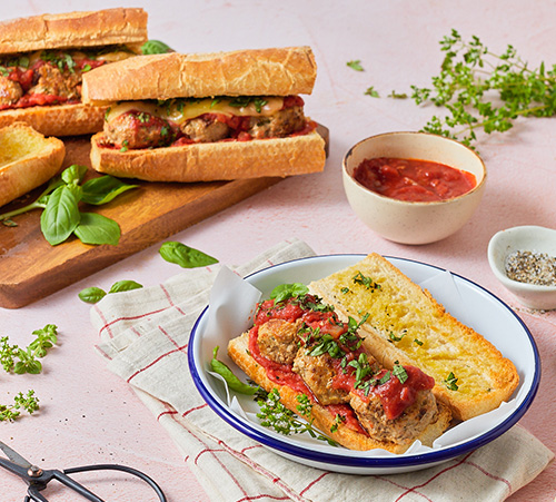 Spicy marinara-inspired meatball sandwich
