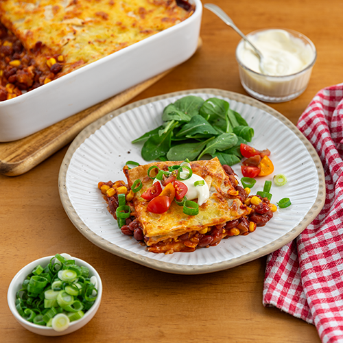 Vegetarian enchilada lasagne bake