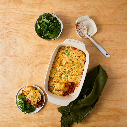 Beef mince cottage pie with scalloped potatoes