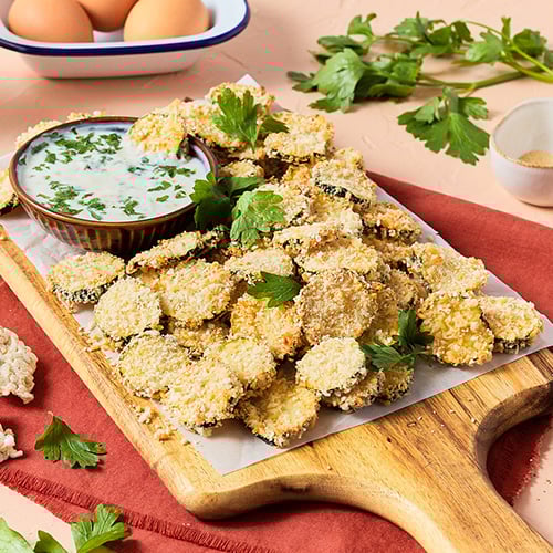 Crumbed courgette chips