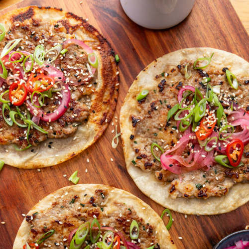 Smashed dumpling tacos