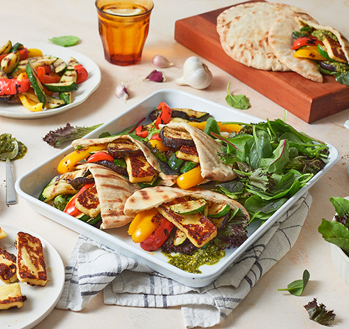 Grilled vege and haloumi pita pockets