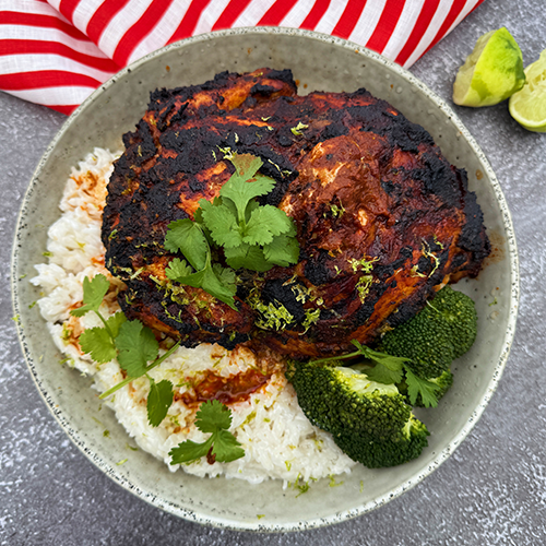 Roast tandoori chicken with coconut and lime rice