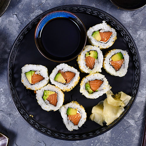 Salmon avocado sushi