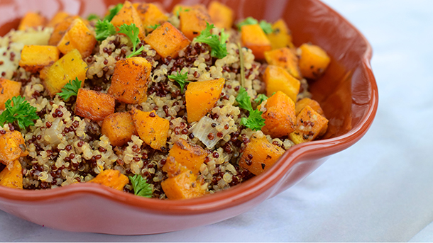 Quinoa Salad With Roasted Kumara Kale Dried Cranberries Nuts