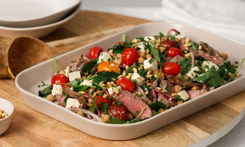 Warm lamb feta and chickpea salad