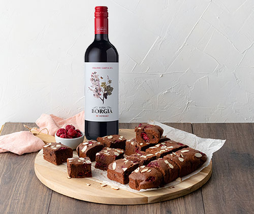 Red wine and raspberry brownies